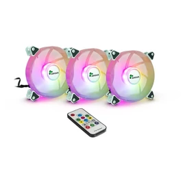 ARGUS Gamer hűtő ventilátor szett, 4 tűs, 120mm, RGB, PWM, távirányítóval - 3 darabos kiszerelés, fehér