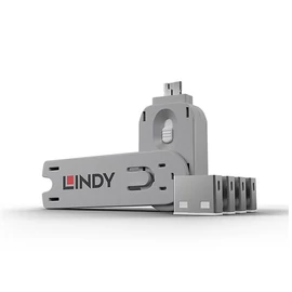LINDY Dugó biztonsági, Port Blocker, USB A és kulcs, fehér (4db dugó + kulcs)