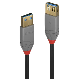 LINDY Kábel USB 3.2 Gen1 A - A hosszabbító, Anthra Line, M/F   3m, fekete