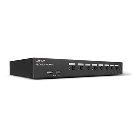 LINDY KVM Switch HDMI, USB 2.0, Audio, RS232, 4K@60Hz, 8 port, beépített 2 portos USB HUB, fekete