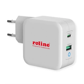 ROLINE Fali töltő, 1x USB3.0 USB-A + 1x USB-C, 65W, fehér