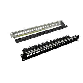 ROLINE Patch panel STP 19", 24 port, üres, kapcsos rögzítési lehtőséggel, fekete