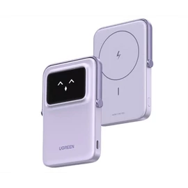UGREEN Power Bank hordozható töltő, vezeték nélküli töltés, 5000mAh, 20W, USB-C, Mágneses Uno Robot, lila