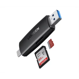 UGREEN USB 3.0 2 az 1-ben SD kártya olvasó, Dual írás és olvasás, USB-A, USB-C M/M, fekete