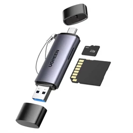 UGREEN 2 az 1-ben USB 3.0 USB-C - USB-A SD Kártya kártyaolvasó, SD és Micro SD port, szürke