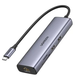 UGREEN Dokkoló állomás 7 az 1-ben, 4K@60Hz, USB HUB, HDMI 2.0, Ethernet, 2x USB-A, USB-C, SD/TF, 100W, szürke