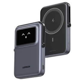 UGREEN Power Bank hordozható töltő, vezeték nélküli töltés, 10000mAh, 15W, USB-C, Mágneses Uno Robot, szürke