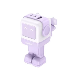 UGREEN hálózati töltő Uno robot, RG, 65W, 3 Port, GaN, rózsaszín, lila
