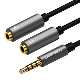 UGREEN Kábel 3.5mm Jack - 2x 3,5mm Jack, elosztó, ABS ház, M/F/F, 0,2m, fekete