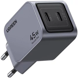 UGREEN Nexode Pro hálózati töltő Tech Charger, 45W, 2 Port, GaN, PD, 2x USB-C, szürke