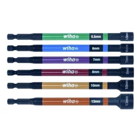 WIHA mágneses hatlapú bit-dugókulcs (dugókulcs betét) készlet, 1/4”, 6 részes, színkódolt, 47035
