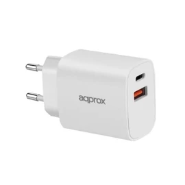 APPROX Telefontöltő - USB Type-C, USB-A port, 20W gyorstöltő + 1m USB Type-C kábel, Fehér