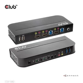 Club 3D KVM Switch - CSV-1382 (Dual HDMI, 4K60Hz, USB, PC KVM funkció, HDR, 3D támogatás)
