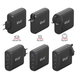 Club 3D Hálózati Adapter - CAC-1912EU (100W GaN, 2x USB-A, 2x USB-C, PD3.0, 4 csatlakozó)