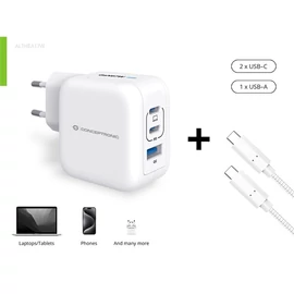 Conceptronic telefon töltő adapter+kábel - ALTHEA17W (2xUSB-C+USB-A, 67W, USB-C töltő kábel, fehér)