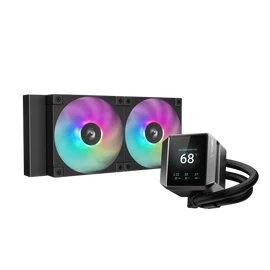 DeepCool CPU Water Cooler - MYSTIQUE 240 ARGB (max 21dB; max. 123,09 m3/h; 2x12cm, LED kijelző, fekete)