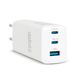 Delight USB-A 20W + Type-C (USB-C)  PD45W adapter 65W (55042), DC 5-20V, gyorstöltéssel, fehér