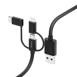 Hama Kábel - 201536 (3in1, Micro USB/USB-C/Lightning, USB 2.0, 1,5m, fekete)