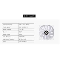 ID-Cooling Cooler 12cm - XF-12025-RGB-SNOW (18-35.2dB; max. 126.57 m3/h, 4pin csatlakozó, PWM, RGB LED)