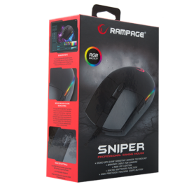 Rampage Egér Gamer - SMX-R18 SNIPER (10000DPI, PMW3325; 6 gomb, makro, RGB LED, fekete)