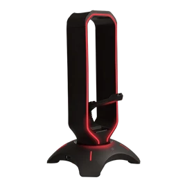 Rampage Fejhallgató állvány - RM-H66 GUARD (fekete, műanyag, USB HUB, Egérkábel tartó, RGB)
