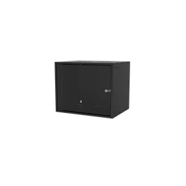 S-Link Rackszekrény - 9U 19" fali kivitel (450x530x400mm, ablakos, Flatpack, Fekete)