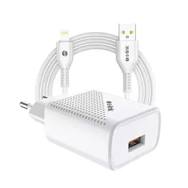 S-Link Hálózati töltő - SL-EC40L (1db USB, 5V/2.4A, 12W, Gyorstöltés, Lightning-USB 100cm adat+töltőkábel, fehér)