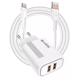 S-Link Hálózati töltő - SL-EC50 (2xUSB, 5V/2.4A, 12W, Gyorstöltés, Micro-USB 100cm adat+töltőkábel, fehér)