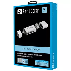 Sandberg Kártyaolvasó - Multi Card Reader (fehér-fekete; USB/USB-C/MicroUSB; SD;SDHC)