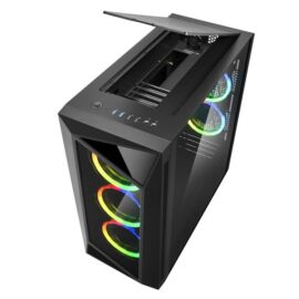 Sharkoon Számítógépház - REV 200 RGB (fekete; ATX,mATX; alsó táp; 5x120mm v.; 2xUSB3.0, 2xUSB2.0, I/O)