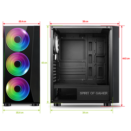 Spirit of Gamer Számítógépház - GHOST III RGB (fekete, ablakos, 8x12cm ventilátor, ATX, mATX, 2xUSB3.0, 1xUSB2.0)