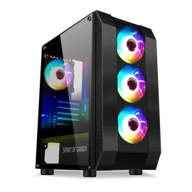 Spirit of Gamer Számítógépház - Rogue VI RGB (fekete, ablakos, 4x12cm ventilátor, alsó táp,  ATX, 1xUSB3.0, 2xUSB2.0)