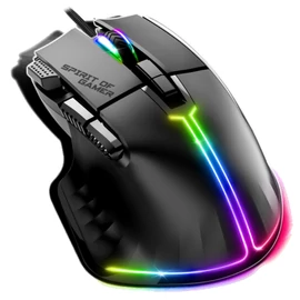 Spirit of Gamer Egér - PRO-M5 RGB (Optikai, 12800DPI, 1000Hz, 8 gomb, harisnyázott kábel, fekete)