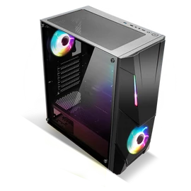 Spirit of Gamer Számítógépház - Rogue V RGB (fekete, ablakos, 2x12cm ventilátor, alsó táp,  ATX, 1xUSB3.0, 2xUSB2.0)
