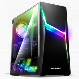 Spirit of Gamer Számítógépház - CLONE 4 Black (fekete, ablakos, 2x12cm ventilátor, alsó táp,  ATX, 1xUSB3.0, 2xUSB2.0)