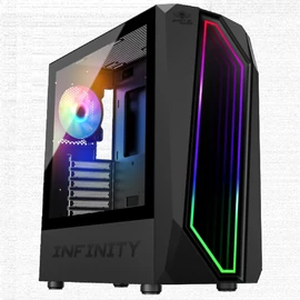 Spirit of Gamer Számítógépház - INFINITY Black (fekete, ablakos, 2x12cm ventilátor, alsó táp,  ATX, 1xUSB3.0, 2xUSB2.0)