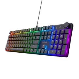 Trust Billentyűzet Gamer - GXT866 Torix (Mechanikus, Huano switch; RGB LED háttérvilágítás; USB; fekete; angol)