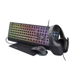 Trust Bundle - GXT792 Quadrox 4-in-1 Gaming Bundle (Billentyűzet magyar + Zirox fejhallgató + Felox egér + Egérpad)