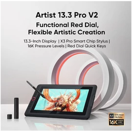 XP-PEN Grafikus kijelző - Artist 13.3 PRO V2 (13", IPS, 16:9, 1920x1080, 5080 LPI, PS 16k, 200 RPS, 9 gomb) fekete