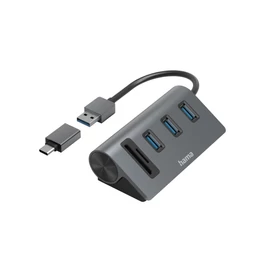Hama USB 3.2 Gen1 HUB 3x USB porttal, Type-C OTG adapterrel és kártyaolvasóval (200140)