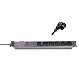 KELINE 620P06 19 1U 6x250V Schuko aljzat túlfeszültségvédelemmel 2,3m elosztósor