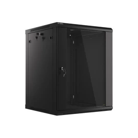Lanberg WF01-6615-10B 19" 15U SZÉL:600mm MÉLY:600mm MAG:774mm lapraszerelt üvegajtós fekete fali rack szekrény