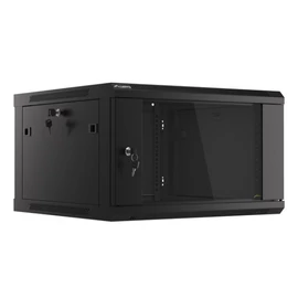 Lanberg WF01-6606-10B 19" 6U SZÉL:600mm MÉLY:600mm MAG:379mm lapraszerelt üvegajtós fekete fali rack szekrény