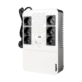 Legrand 310082 KEOR-M 800VA 480W 6x schuko aljzat 1x USB AVR Always-on vonali interaktív standby szünetmentes elosztósor