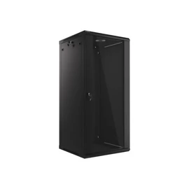Lanberg WF01-6627-10B 19 27U SZÉL:600mm MÉLY:600mm MAG:1307mm lapraszerelt üvegajtós fekete fali rack szekrény