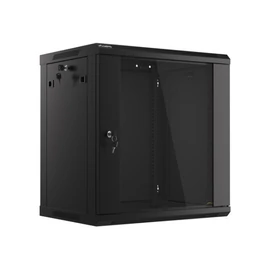 Lanberg WF01-6412-10B 19 12U SZÉL:600mm MÉLY:450mm MAG:640mm lapraszerelt üvegajtós fekete fali rack szekrény