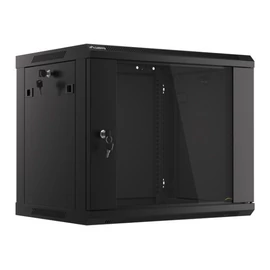 Lanberg WF01-6409-10B 19 9U SZÉL:600mm MÉLY:450mm MAG:512mm lapraszerelt üvegajtós fekete fali rack szekrény