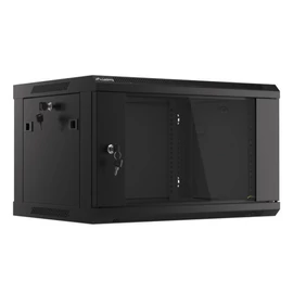 Lanberg WF01-6406-10B 19 6U SZÉL:600mm MÉLY:450mm MAG:379mm lapraszerelt üvegajtós fekete fali rack szekrény