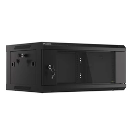 Lanberg WF01-6404-10B 19 4U SZÉL:600mm MÉLY:450mm MAG:290mm lapraszerelt üvegajtós fekete fali rack szekrény