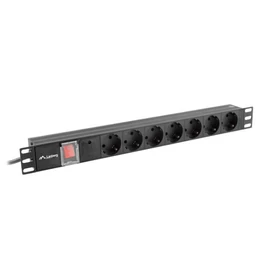 Lanberg PDU-07F-0200-BK 19 1U 7xSchuko aljzat Schuko csatlakozóvéggel 2m túlfeszültségvédett elosztósor kapcsolóval